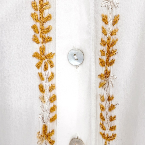 SUBTLE LUXURY | Maxi Button Down Boyfriend Kaftan Dress with Embroidery | Sz S/M - Picture 4 of 14